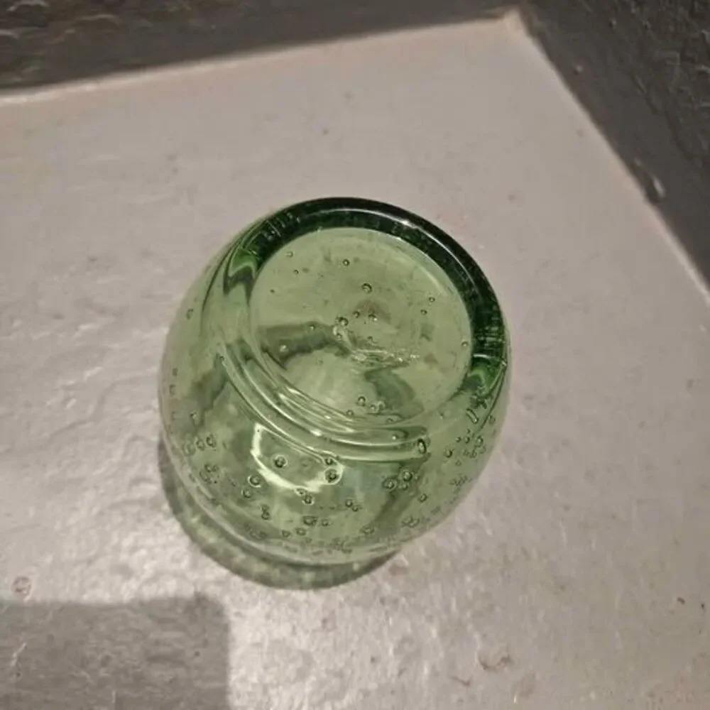 Hand Blown Controlled Bubble Green Glass Candle Votive